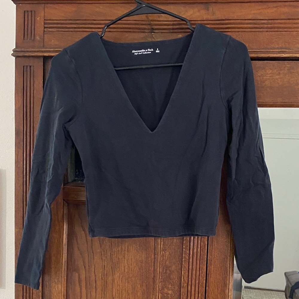 Abercrombie & Fitch Navy Long Sleeve V-Neck Top